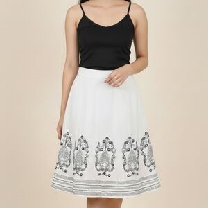 NWT Rafaella White A-Line Skirt with Black Embroidery